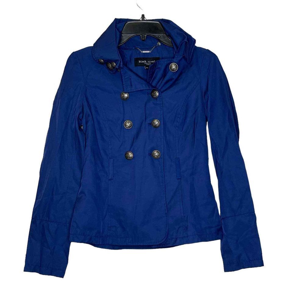 Black Rivet Jacket Size XS Blue Womens Button Up Lined Cotton Blend‎ Hooded Coat